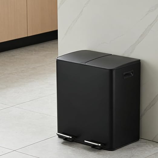 Dual Compartment Trash Can 40L (2x20L), Stainless Steel Recycling Bin with Removable Buckets, Soft Close Odor-Sealing Lid, Collapsible Pedal, Fingerprint Resistant for Home Kitchen or Office