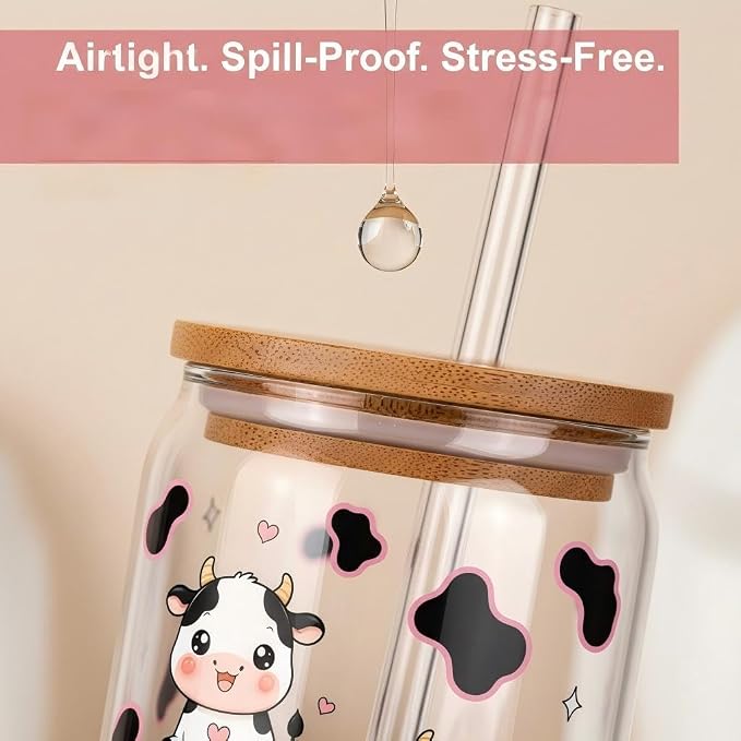 Cow Print Cup - Cow Tumbler with Lid and Straw, Cute Cow Water Bottle with Makeup Bag