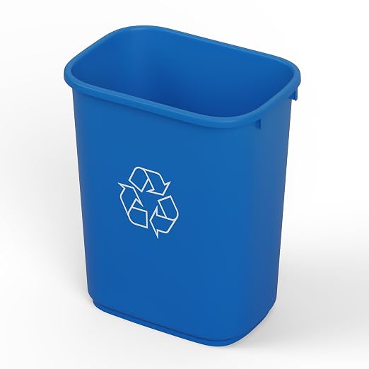 28 Qt. / 7 Gallon Blue Rectangular Recycling Wastebasket Trash Can | 10 Pack