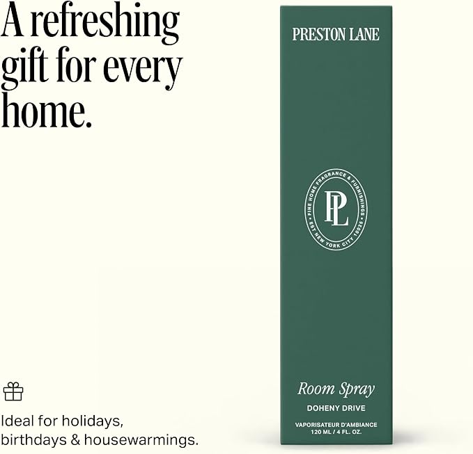 Preston Lane Room Spray Air Freshener, Home Fragrance - Doheny Drive | Water-based Non-toxic Air Freshener Spray, 3.4 fl oz, Elegant Long-Lasting Room Scent, Odor Eliminator, Fine Mist Spray