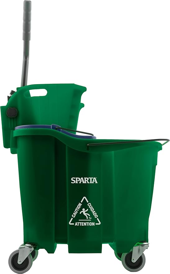 SPARTA 35 Qt Mop Bucket System with Wringer and Insert, Green | OmniFit, Polypropylene, 200,000-Cycle Wringer, Clean and Soiled Water Separation, Non-Marking Swivel Casters
