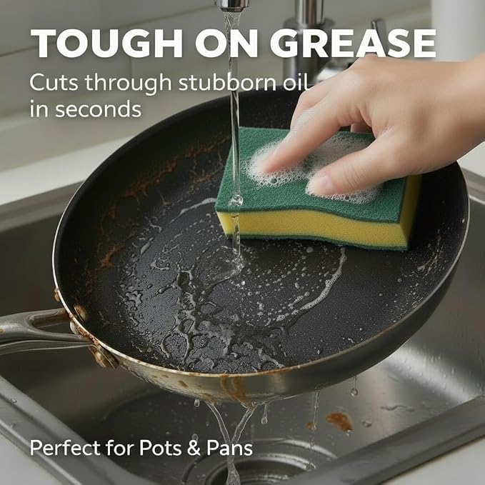 Kitchen Cleaning Sponges, 12 Pack Non-Scratch Scrubber Sponges for Dishes, Pots & Pans, Heavy Duty Multi-Purpose Dish Sponges