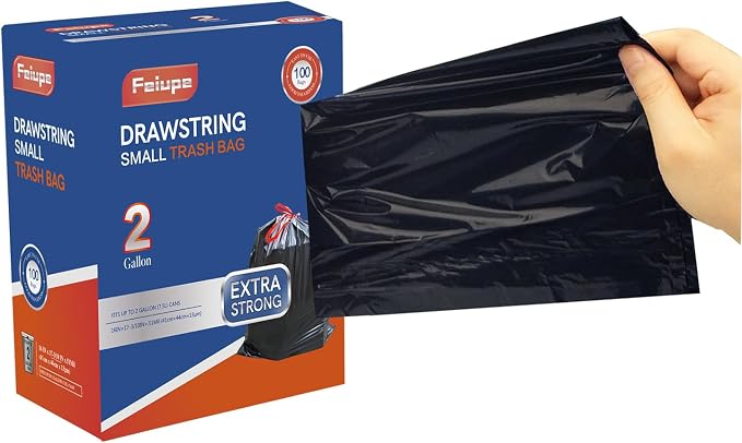 2 Gallon Trash Bag,100 Counts Strong Small Trash Bag Garbage Bags,Thick Drawstring Trash Can Liners for Bathroom Kitchen Bedroom Office Dorm (2, Gallons)