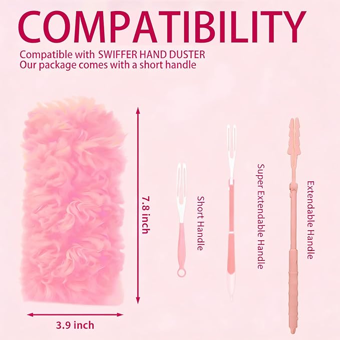 Pink Duster Refill for Swiffer Duster, 20 Count Heavy Duty Duster Refills | Kit with 1 Handle for Cleaning Dusting Furniture Blind Ceiling Fan, 360 Disposable Duster Refills Feather Duster