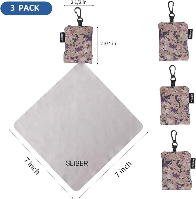 SEIBER Microfiber Eyeglass Cleaning Cloth with Pouch, 3PCS, Camo Desert | Neoprene Pouch 7x7 Inch Cloth,Soft Glasses Cleaning Cloth, For Sunglasses, Laptops, Camera Screens, Self-Closing Design