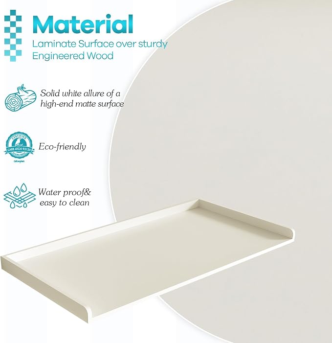 Washer Dryer Countertop, Melamine Countertop with Edge Rails - 27.5" Depth x 54" Width Laundry Room Organization, White