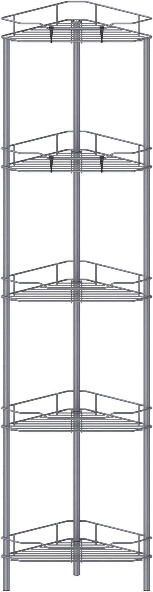 HuggieGems Metal Floor Standing Corner Shower Caddy, Dark Gray, 5 Tier | Adhesive Bathroom Organizer Shelves, Free Standing Shower Rack with Hooks, Hold Large Shampoo Bottles