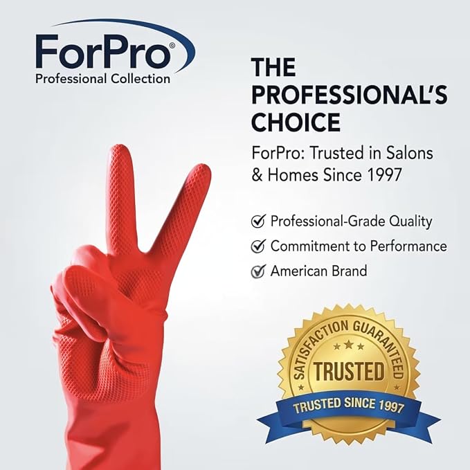 ForPro Natural Rubber Gloves, 6 Pairs Reusable Multi-Purpose Household Cleaning Gloves with Soft Inner Lining, Waterproof & Chemical-Resistant, Wild Cherry, Medium