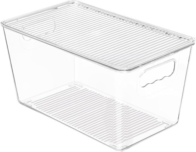 Vtopmart 1 Pack Clear Stackable Storage Bins with Lids and Handles, Medium | BPA-free Plastic, Organize Vertically, For Pantry Kitchen Fridge Cabinet Closet Bathroom, Built to Last, Easy to Move
