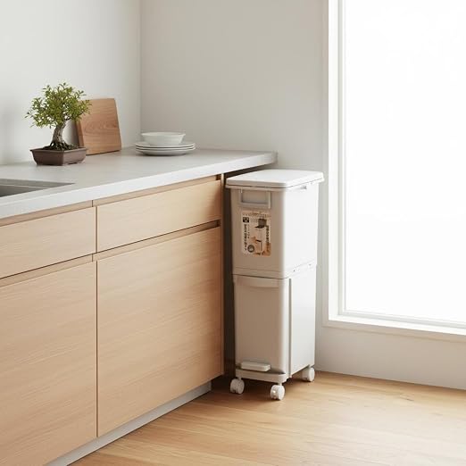 Kitchen Waste Bin Double Layer Trash Can Recycling Container Rubbish Organizer with Stackable Vertical Design Polypropylene and Wheels Suitable for Kitchen Apartments dorms Small Homes