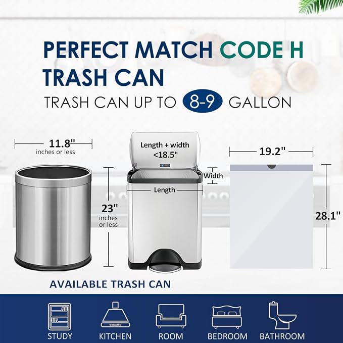 8-9 Gallon White Drawstring Trash Bags,250 Count | 30-45L Medium Kitchen Trash Cans, Leak Proof & Tear Free Sturdy Drawstring Compatible With Simplehuman Code H