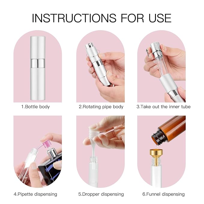 Tekson Travel Perfume Atomizer Refillable, 8ml Spray Bottle, Brown&Sliver | Mini size cologne sprayer, empty fragrance container, fine mist, twist up, leak-proof, portable, for men & women, TSA
