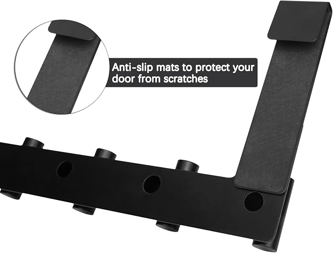 PMMASTO 7.5 Inch Hanger for 3/8 Inch Glass, Black- 5 Hooks, T Shape | Stainless Steel Hooks Organize Towels And Robes on Frameless Glass Shower Doors in Bathrooms
