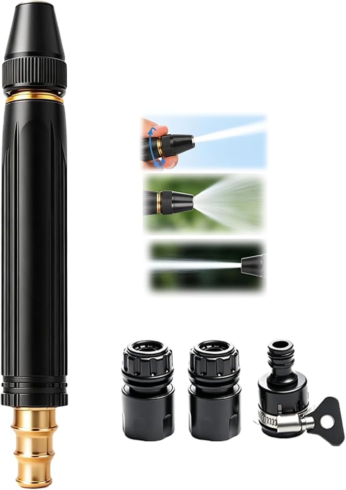 Adjustable Twist Brass Heavy Duty Hose Nozzle Solid Metal Garden Water Spray Patterns Nozzle Sprinkler High Pressure Jet Sweeper Power Washer Attachment for Car Washing Plants Alloy Sprayer (1 PC)