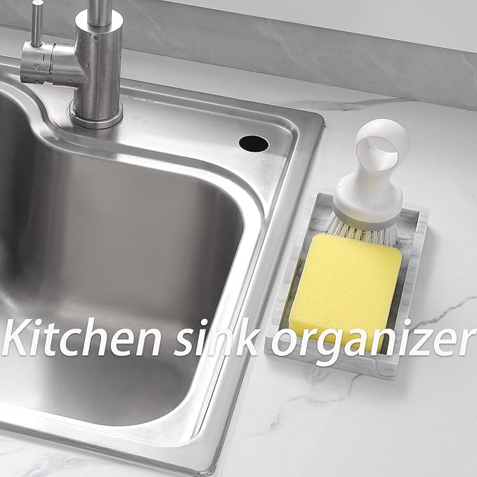 Silicone Bathroom Vanity Tray Dish Soap Holder Sink Organizer, Marble Grey | Small, Thickened Silicone, Easy to Clean, Waterproof, Non-Slip, for Countertop, Kitchen, Bedroom, Dresser