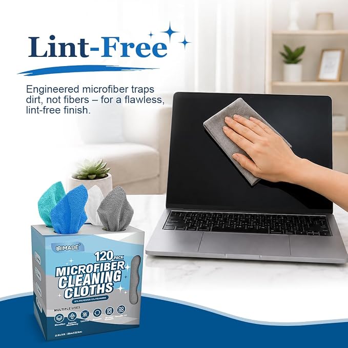 Microfiber Cleaning Cloth, 120 Pack Microfiber Towels for Cars | Reusable Paper Towels Lint Free Shop Rags with for Home Kitchen Automotive, 11"x 9", White & Grey & Light Blue & Blue