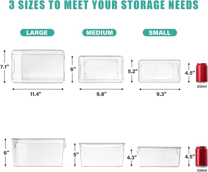 6 Pack Small Clear Storage Bins with Lids, Acrylic Arts and Craft Storage Containers, Stackable Clear Plastic Craft Storage Bins with Handles for Classroom Storage Organization,Kitchen, Fridge, Office