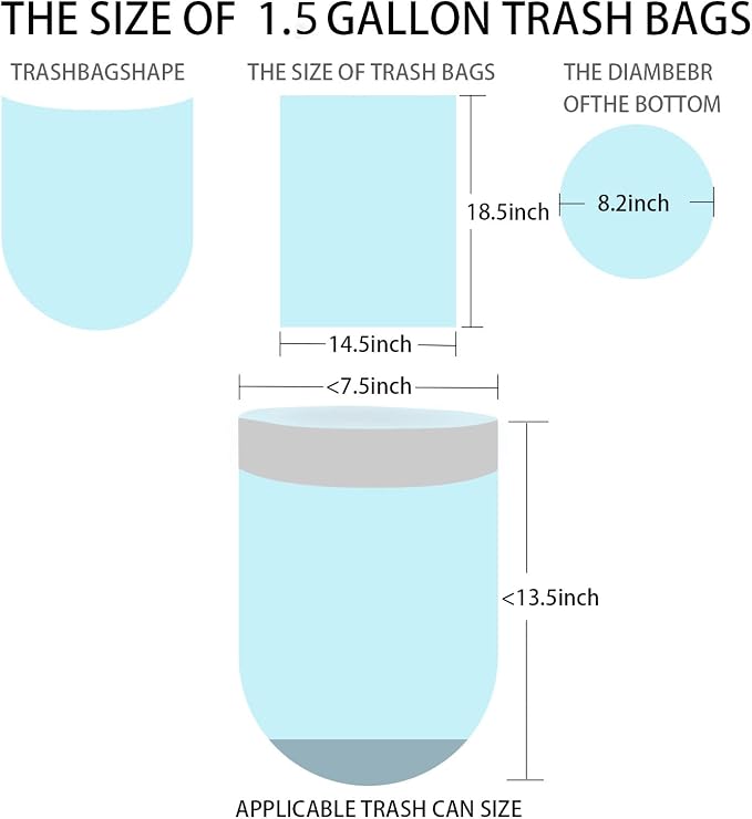2.5 Gallon Trash Bag 100 Count - Blue Drawstring 2.5 Gallon Trash Bag with Pull Strings, Small Garbage Bags, Leakproof Trash Can Liners for Bathroom, Office, Bedroom, Car