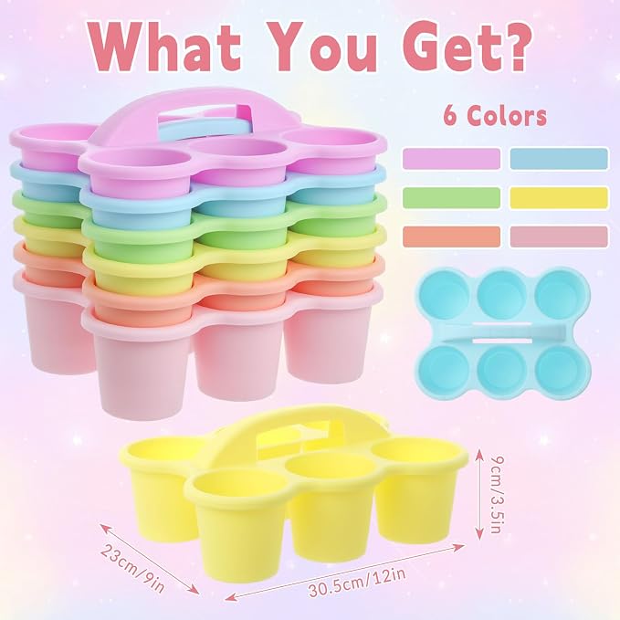 6 Pack Classroom Caddy Organizer with Handle, 6 Compartments, Pastel | Stackable Plastic Table Caddies, 12x9x3.5 In, caddy Organizer for School Supplies, Crayons, Pencils, Crafts and Drink Cups