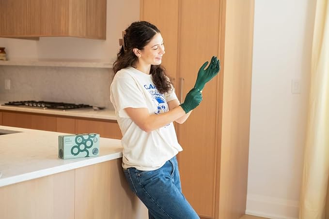 FRAMAR Green Gloves Disposable Latex Free, Heavy Duty Nitrile Gloves Medium | Disposable For Hair Dye, Cooking Glove Medium Nitrile Tattoo Glove, Guantes Desechables, Biodegradable, 100