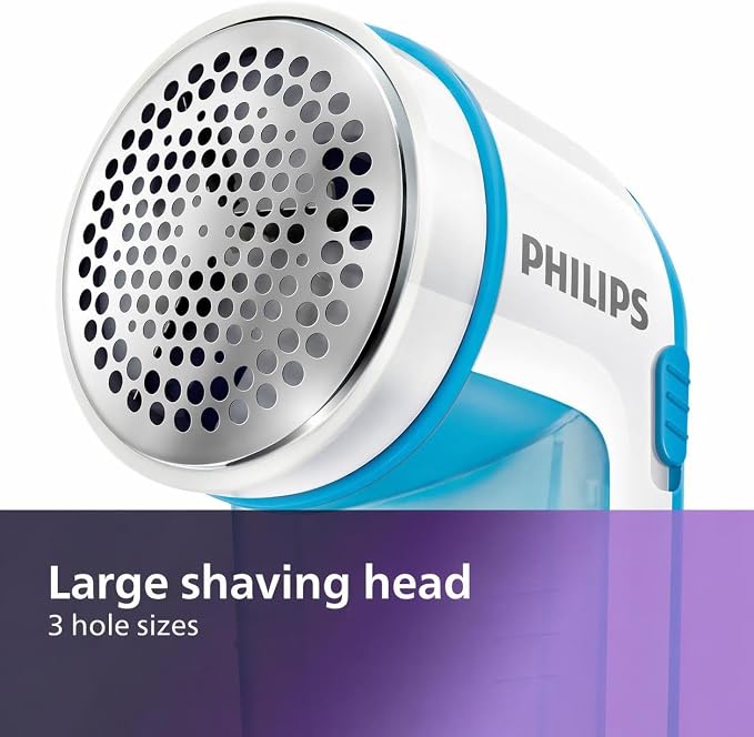Philips Fabric Shaver, Removes Pills and Lint, Large Blade Surface, Blue | Removes Pills Fast – depiller for all garments, cleaning brush and batteries included, blue (GC026/00)