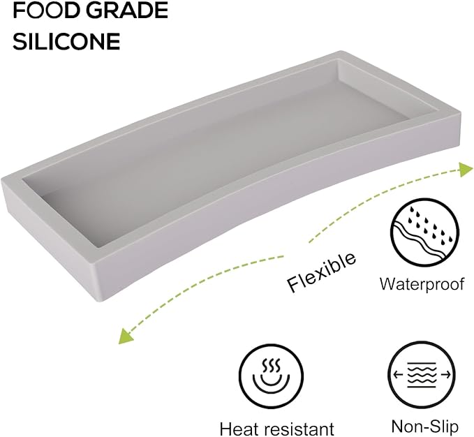Silicone Bathroom Vanity Tray Dish Soap Holder Sink Organizer, Light Grey | Small, Thickened Silicone, Easy to Clean, Waterproof, Non-Slip, for Countertop, Kitchen, Bedroom, Dresser