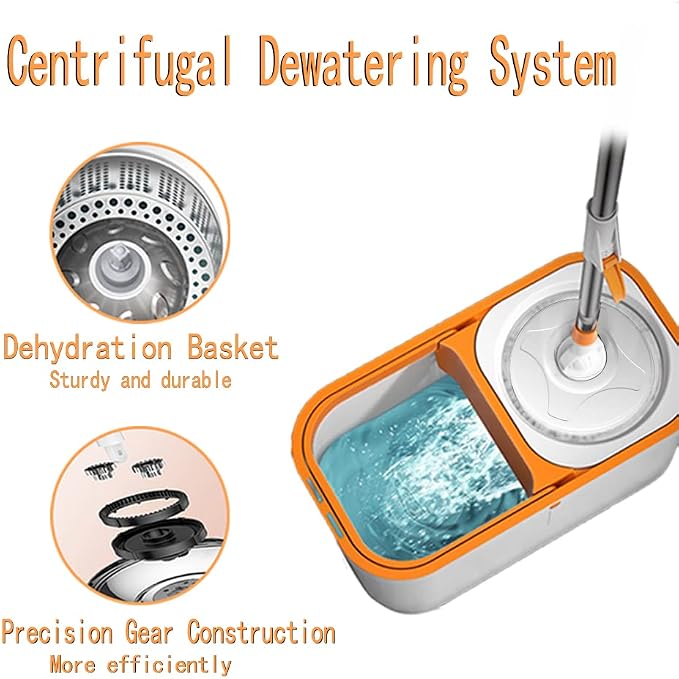 Spin Mop 61in Long Handle 5 Refills Large Floor Mop and Bucket Set System | Spin Mop and Bucket System Spin Mop and Bucket