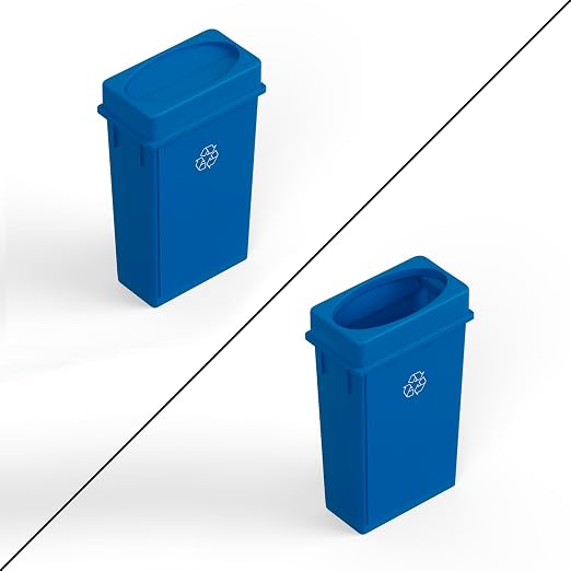 23 Gallon Blue Rectangular Slim Trash Can with Drop Shot Lid | Great for Home, Commercial, or Restaurant Use.