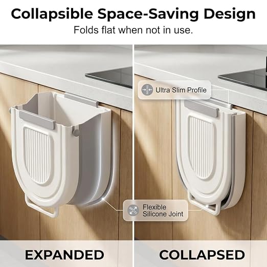 YAUNJI Multipurpose Hanging Collapsible Trash Can for Kitchen, 2026 New Hanging Collapsible Trash Can for Peels Waste & Recycling, Creative Wall Mounted Folding Waste Bin (Beige, 7, Liters)