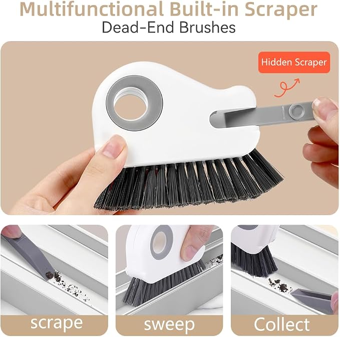 2 in 1 Groove Cleaning Brush, Window Track Cleaning Tools (Orange) | Multifunction Window Track Cleaner with Hard Bristle and Hidden Scraper, Crevice Brush for Sliding Door Track, Window Seal