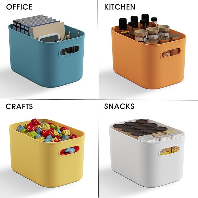 ORGIDOL 10 Pack Colorful Plastic Storage Bins, Storage Container for Organizing, Colored Storage Boxes with Handle for Shelves, Cute Organizer Bins for Craft, Snacks, Cabinet, 9.69x6.7x5.7 inch