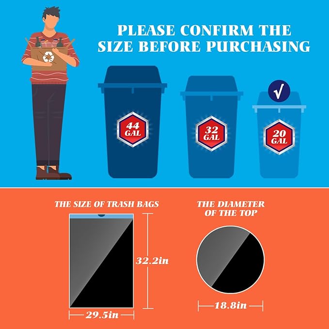 Large 20 Gallon Black Drawstring Trash Bags, 1.9 Mil, 120 Count | Heay Duty Tall Garbage bag Fit 20-21Gal Trash Can, Leak Proof & Tear Free Sturdy For Indoor,Office,Outdoor Lawn Leaf Cleaning