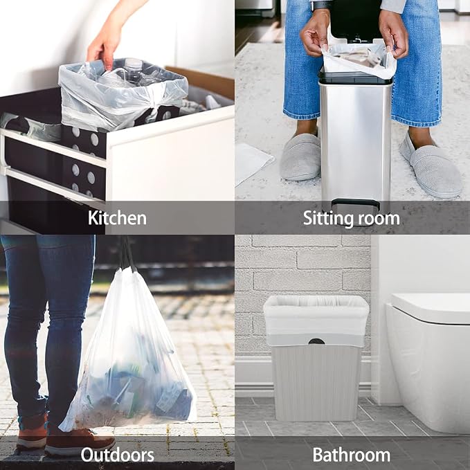 Small Drawstring Trash Bags 1.2 Gallon, White, 120 Count | Waste Basket Liners Fit 4.5-5L GarbageCans, Tear Free,Leak Proof,Sturdy for Home, Office, Bathroom & Bedroom Daily Use