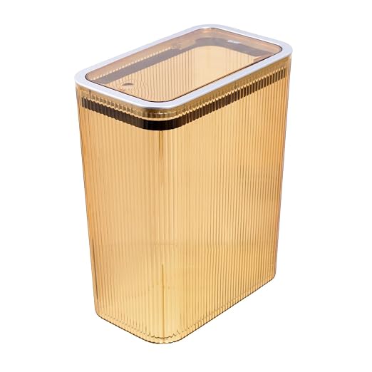 Glad Bathroom Trash Can, 2.6 Gallon (10L) - Slim Plastic Waste Basket with Pop-Up Lid and Bag Ring - Colored Clear Trash Can for Bedroom, Office, College Dorm - Brown