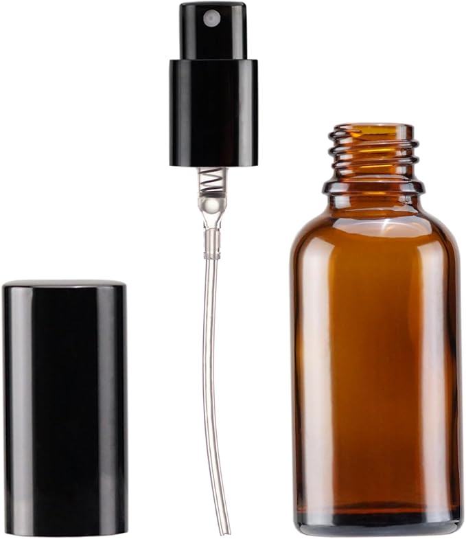 YIZHAO Amber Glass Spray Bottles 1oz, with Small Fine Mist Spray, Metal Cap, Refillable for Essential Oil,Travel,Cleaning,Perfume,Aromatherapy,Makeup – 24 Pcs