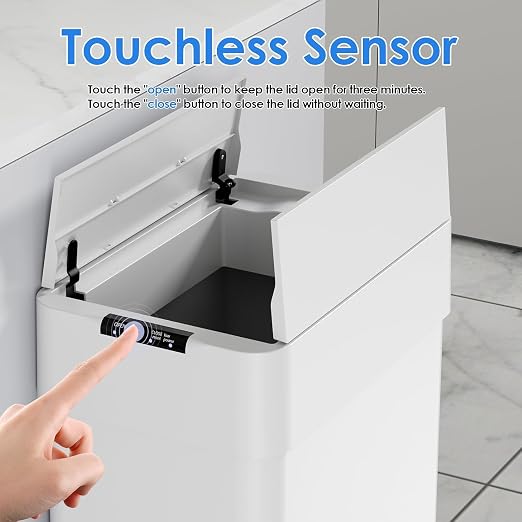 Automatic Trash Can,16 Gallon Touchless Motion Sensor Trash Bin | Smart Garbage Can with Soft-Close Lid, Bag Retainer Ring and Display Light,for Kitchen,Living Room Office (White, 60L)
