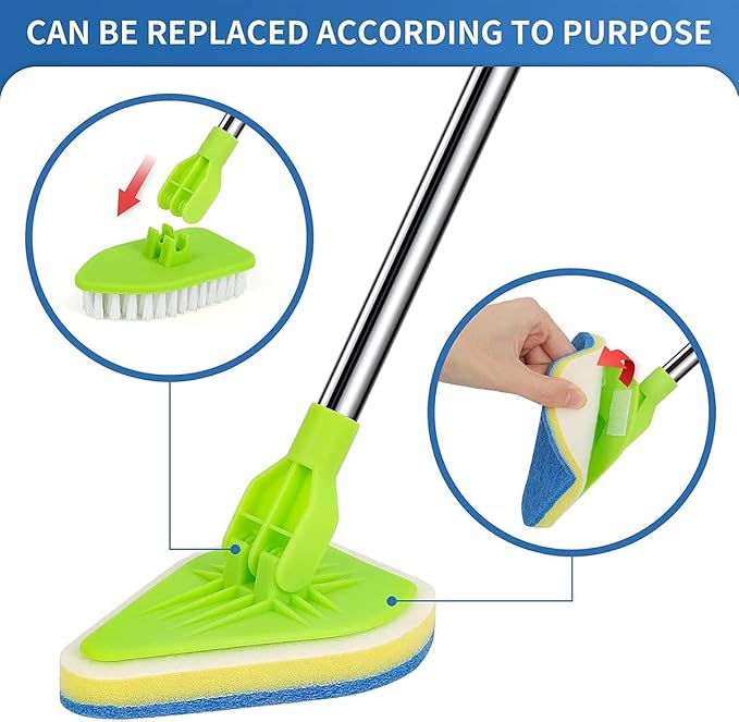 Shower Cleaning Brush with Long Handle, 3 in 1 Tub Tile Scrubber Brush, Adjustable Extendable Multifunctional 180° Rotatable Triangle Cleaning Mop for Cleaning Bathroom Bathtub Floor
