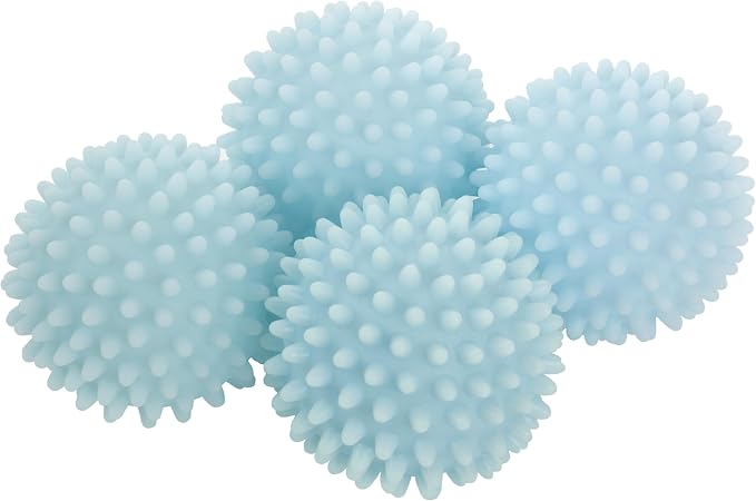 S&T INC. Reusable Plastic Dryer Balls, 4 Pack, 2.5" Diameter, Light Blue | Dryer Balls, Fabric Softener for Laundry, Reusable, Cut Down Dry Time, Replaces Dryer Sheets