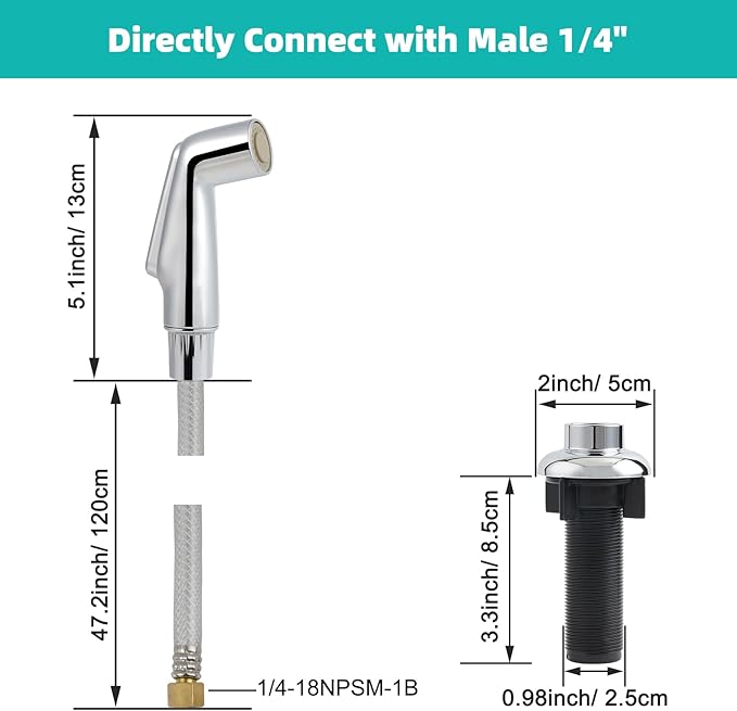 Universal Fit Kitchen Faucet Sprayer Attachment/Hose/Holder, Silver Chrome | Compatible with Moen/Delta Faucet Sprayer Replacement, Kitchen Sink Side Sprayer Head