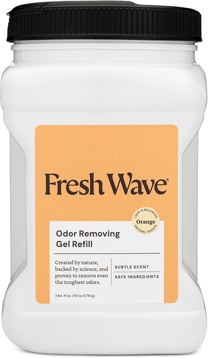 Fresh Wave Odor Eliminator Gel Refill, 63 oz Orange | Plant oil formula, No parabens or phthalates, Refills 15 oz jar 4x, For kitchen, closet, bathroom odor, Pet safe