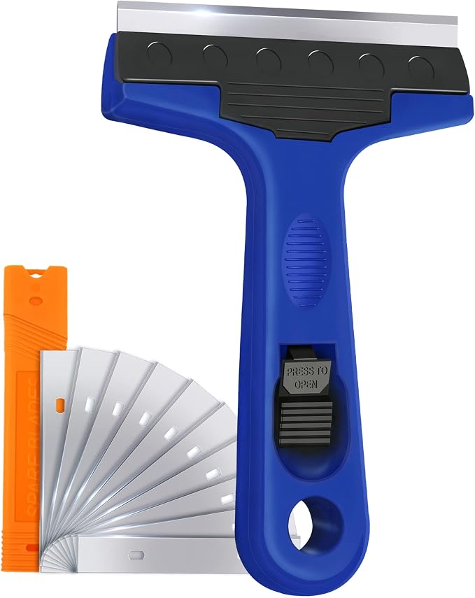 4" Razor Blade Scraper Tool with 10PCS Blades for Cleaning | Scraper Tool for Cleaning Window, Glass, Tile, Floor, Sticker Remover for Wallpaper, Paint, Caulk, Adhesive, Tint, Decal