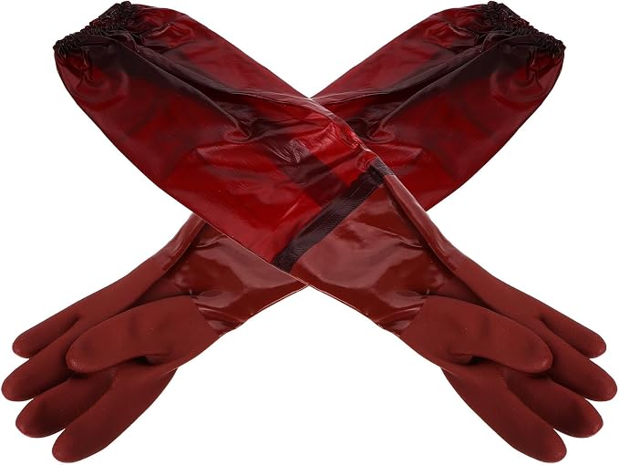SHOWERORO Waterproof and Puncture-resistant Design Rubber Gloves with Extended Length Protection Heavy Duty Long Cuff Gloves Brown Color for General Cleaning and Gardening Tasks