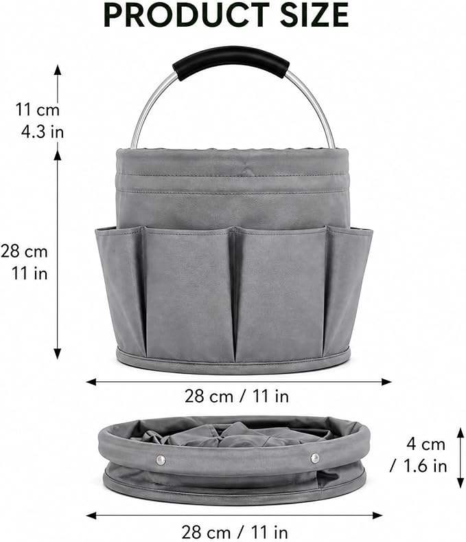 Cleaning Caddy, 17L Foldable Basket with Handle, 6 Pockets - Supply Organizer (Gray)