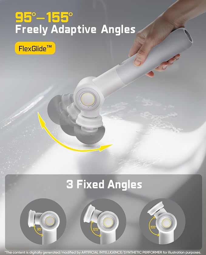 Fanttik Flip G9 Pro Electric Scrubber, VoltiPulse Motor, for Bathroom | Dual-Speed Cleaner with 6 Brush Heads, Adjustable Angle & Extendable Handle, IPX7 Waterproof, Type-C Charge, White