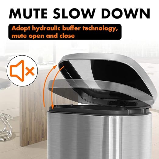 8 Gallon (30L) Stainless Steel Trash Can with Lid, Removable Inner Bucket, Foot Pedal, Soft Close, for Office&Home&Kitchen