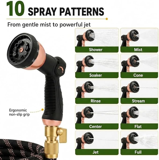 Flexible Garden Hose 100ft,Ultra Lightweight Water Hoses,Leak-Proof,Sturdy | Anti-burst Fabric with 10 Function Sprayer and 3/4" Solid Brass Fittings,Kink-Free&expandable,hose for Yard,Lawn,Outdoor