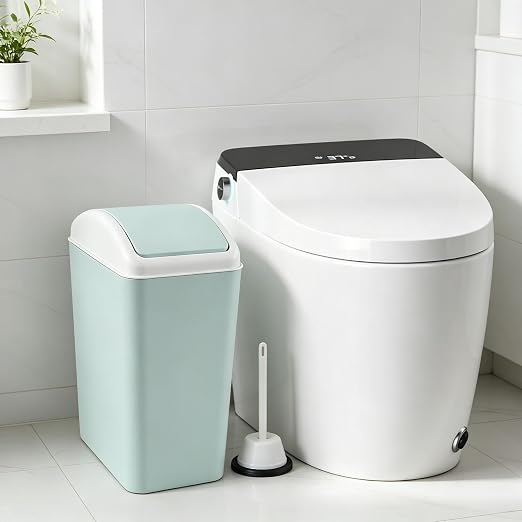 4.5 Gallon Plastic Trash Can with Lid, Swing Top Garbage Bin, Blue | Small Slim Swing Lid Trash Bin