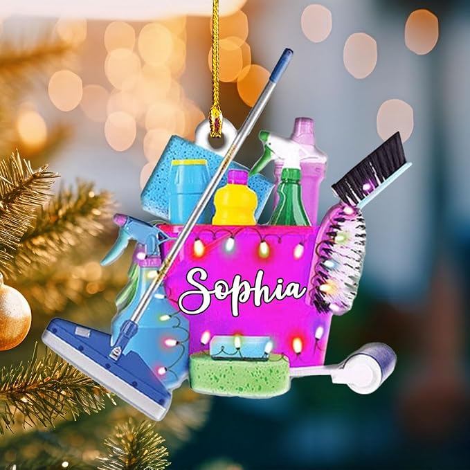 Personalized Cleaning Tools Ornament, Custom Housekeeping Christmas Tree Decoration, Holiday Keepsake Gift for Cleaners, Janitors, Pressure Washers, Housekeepers, Maids and Cleaning Lovers (CT6)