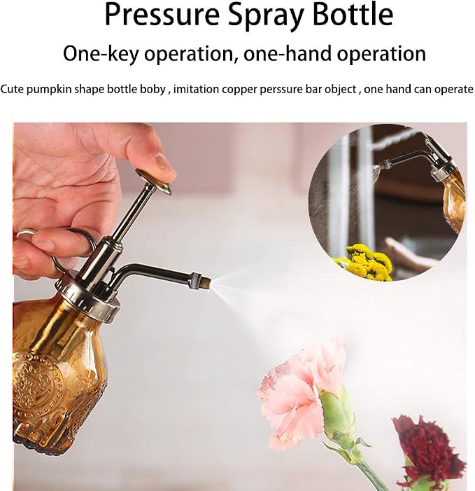 Plant Mister Glass Spray Bottle Small Plant Watering Can 6.4" Tall Retro Indoor Watering Can Bronze Plastic Top Pump for Garden Indoor Plant Sprayer (Red)