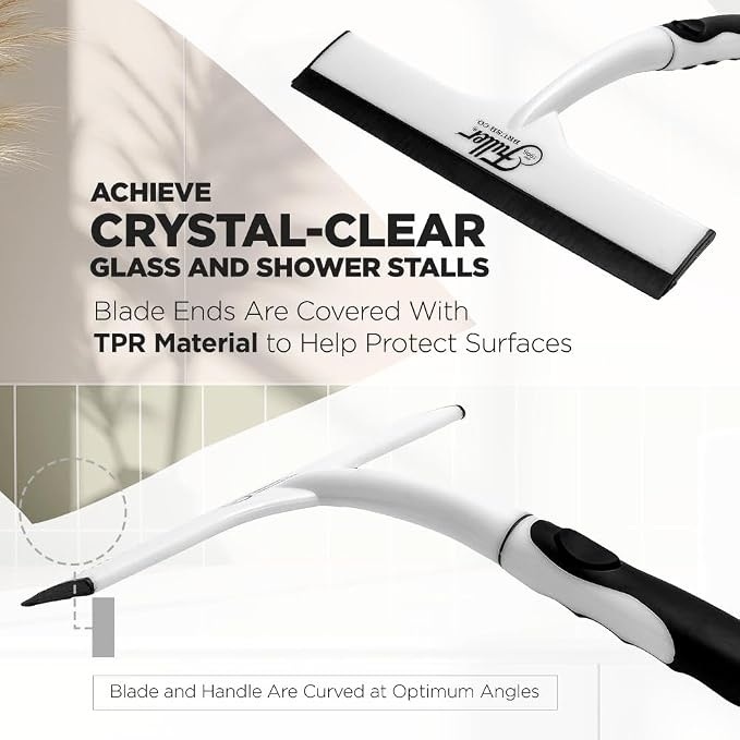 Fuller Brush Easy Grip Handheld Squeegee - for Shower Walls, Doors, Tub Surfaces, Windows, Mirrors & Vehicle Windshields - ThermoPlastic Rubber Blade - Comfort Grip Handle with Built-in Finger Groove